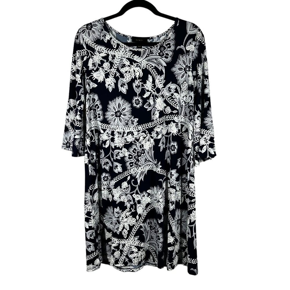 Espresso Womens Size M Dress Navy White Embroidered Bell Sleeve Above Knee‎